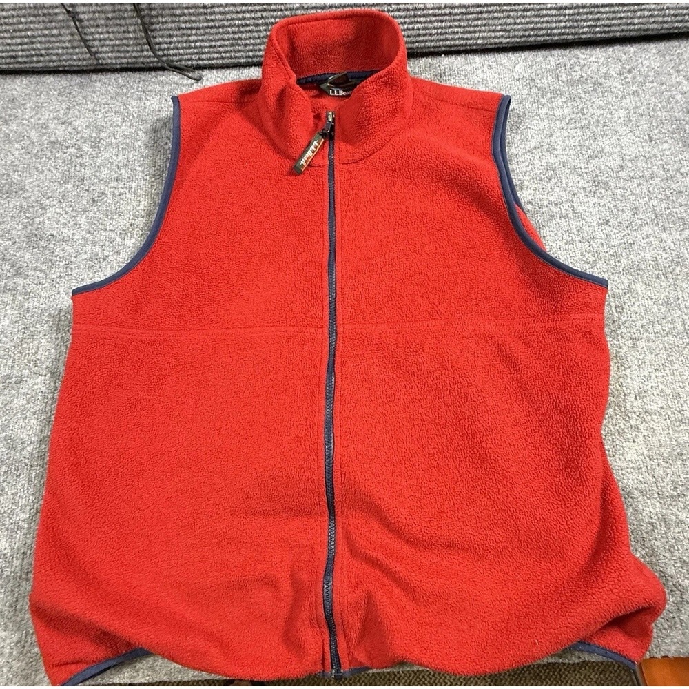 Vintage LL Bean Fleece Vest Men’s Large Red Full Zip Polartec Pockets 0MR77